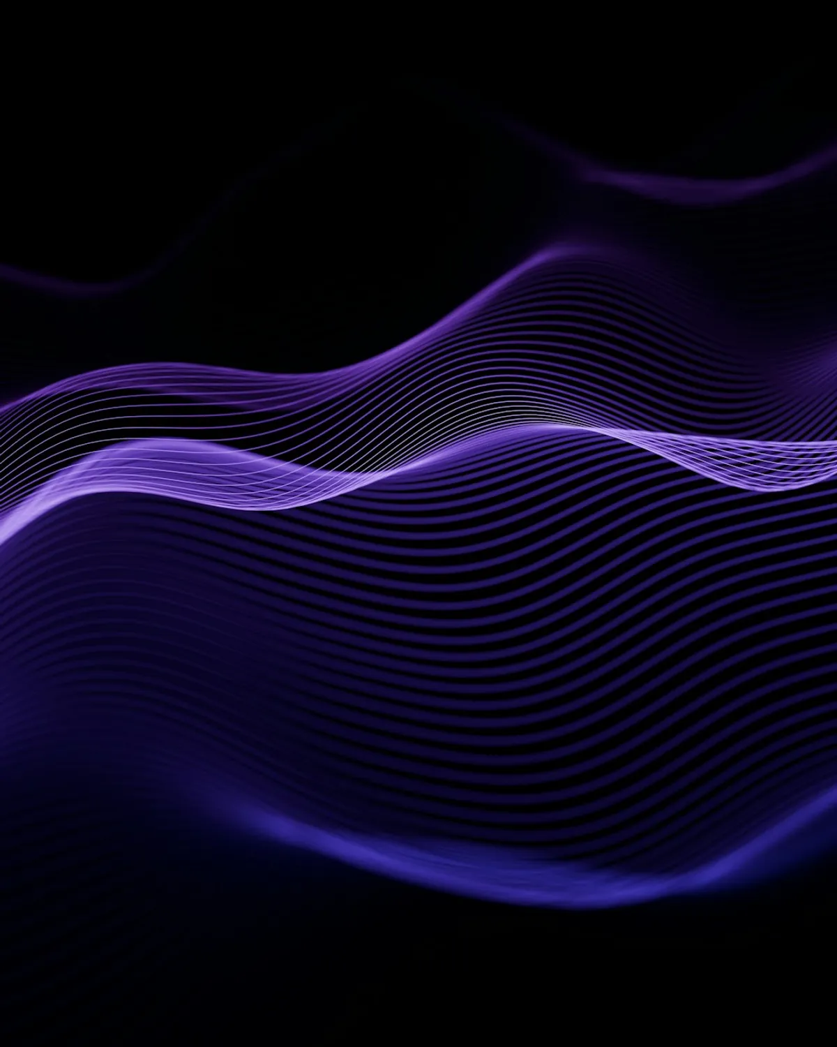 Flowing purple waveform of thin parallel lines on a black background